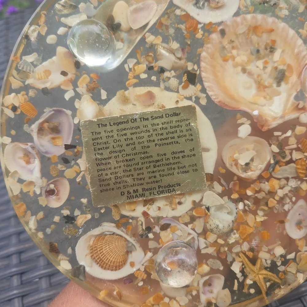 VTG Florida Trivet Seashell Resin Lucite Legend of Sand Dollar 6 3/4